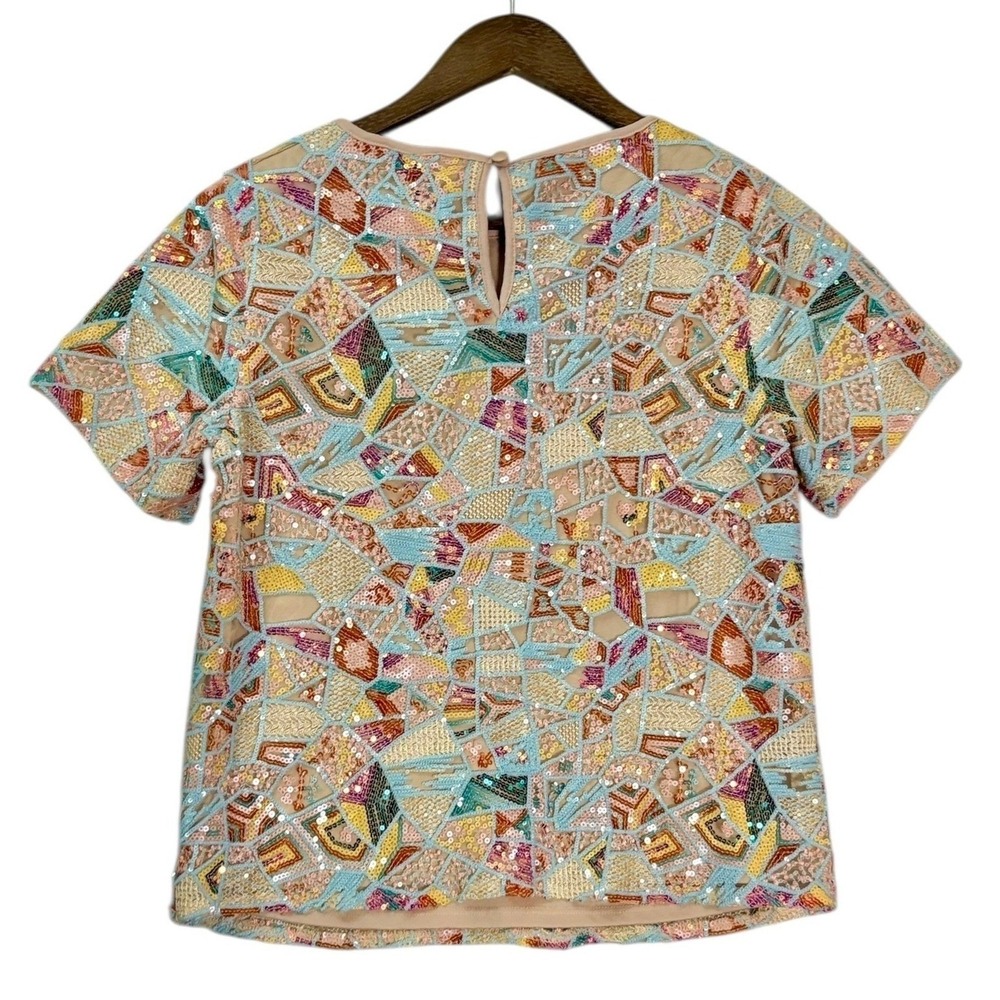 Eva Franco Womens Beaded Mosaic Top XS Pastel Sequin Art Deco Statement Glam - Picture 3 of 8